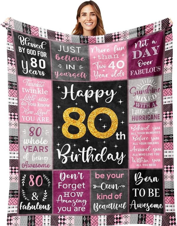 80th Birthday Blanket Gift for Women, 50
