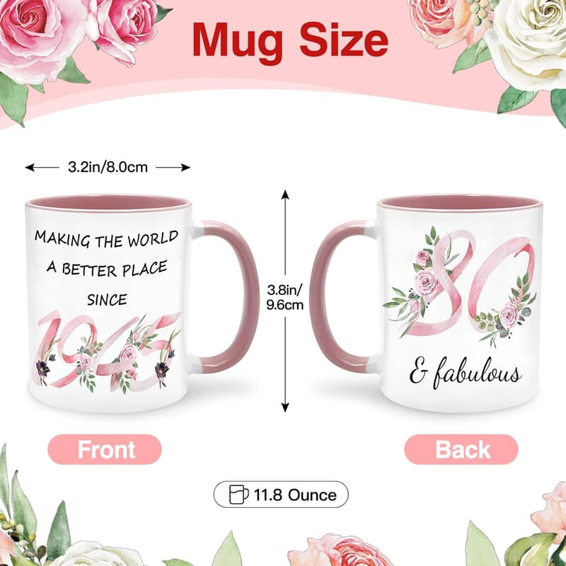 1945 Vintage Coffee Mug Set with Coaster for 80th Birthday
