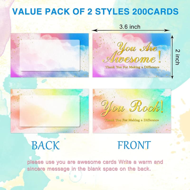 Colorful Thank You Cards for Coworkers and Employees - 200 pcs