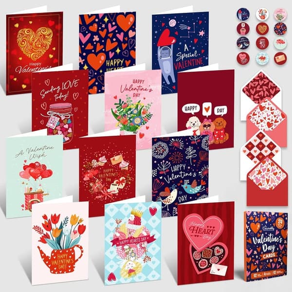 Valentine's Day Cards - 24 Pack Kids' Envelopes & Stickers