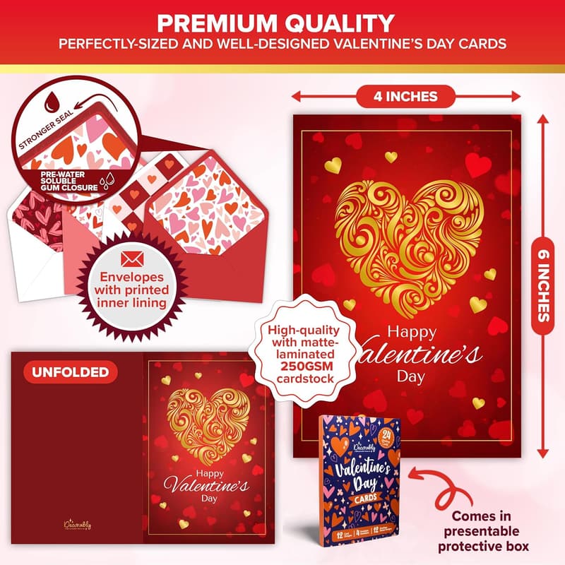 Valentine's Day Cards - 24 Pack Kids' Envelopes & Stickers