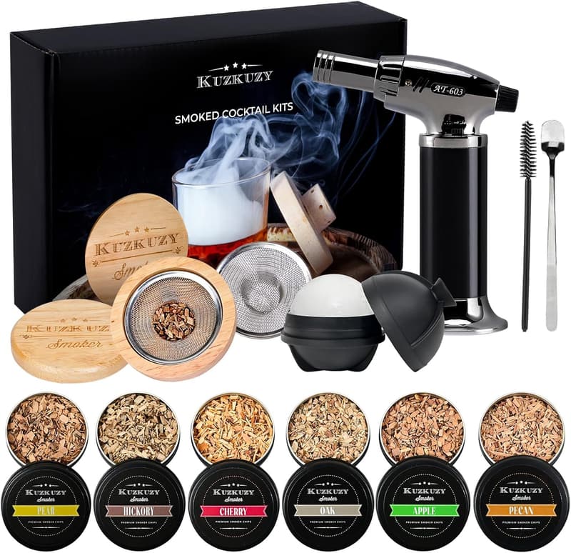 Whiskey Cocktail Smoker Kit with 6 Wood Chips – Gift for Men