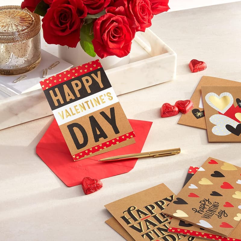 Valentine's Day Card Set with Gold Foil (36 Cards & Envelopes)