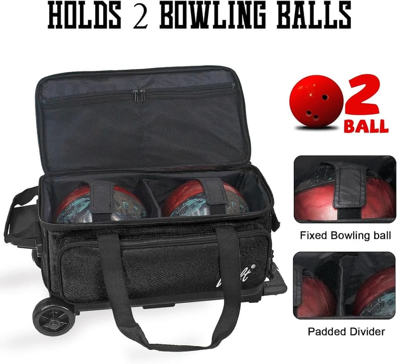 Large Capacity Double Roller Bowling Bag with Shoe Compartment