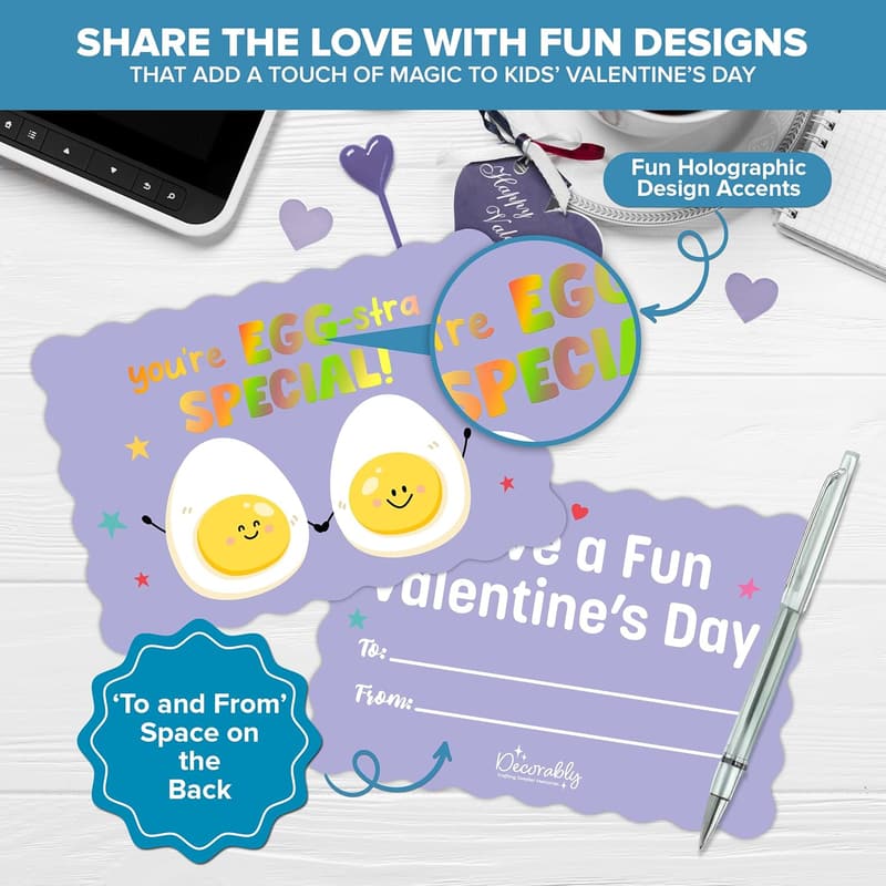 Funny Valentine Mini Postcards for Kids - 40 Pack with Envelopes