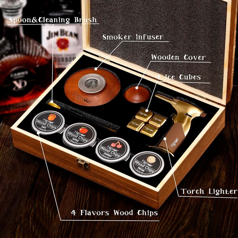 Old Fashioned Whiskey Smoker Kit with Torch & 4 Wood Chips