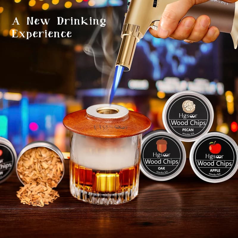 Old Fashioned Whiskey Smoker Kit with Torch & 4 Wood Chips