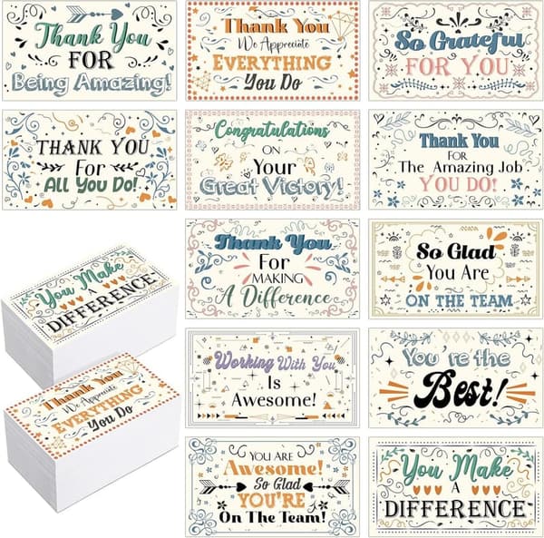 Employee Appreciation Recognition Cards - 240 Motivational Notes
