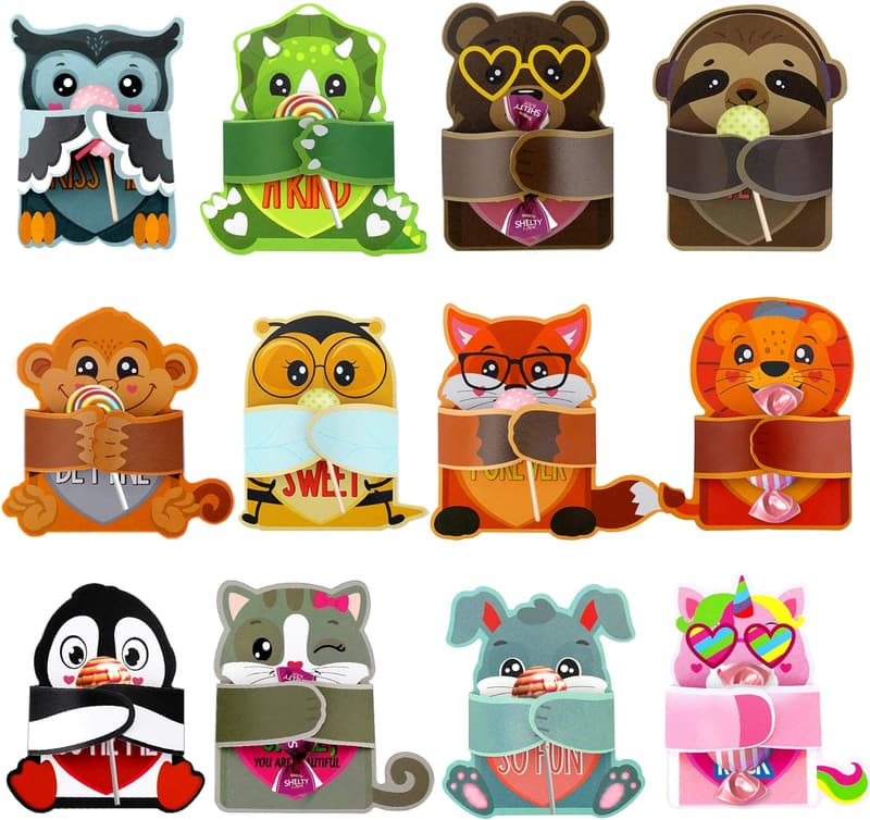 Valentine's Day Greeting Cards for Kids - 48 Cute Animal Designs