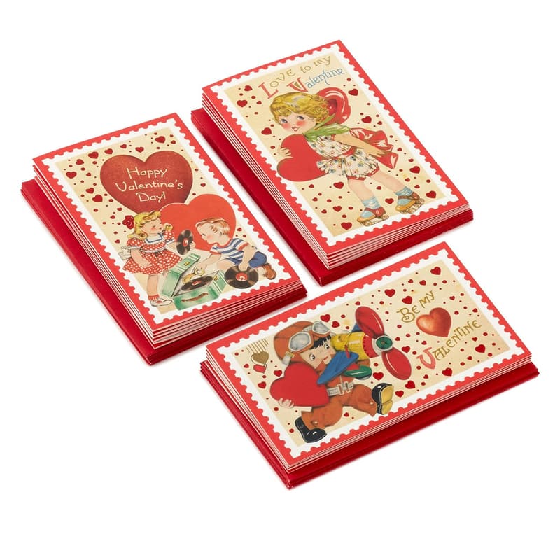 Valentine's Day Mini Card Assortment - 18 Vintage Designs
