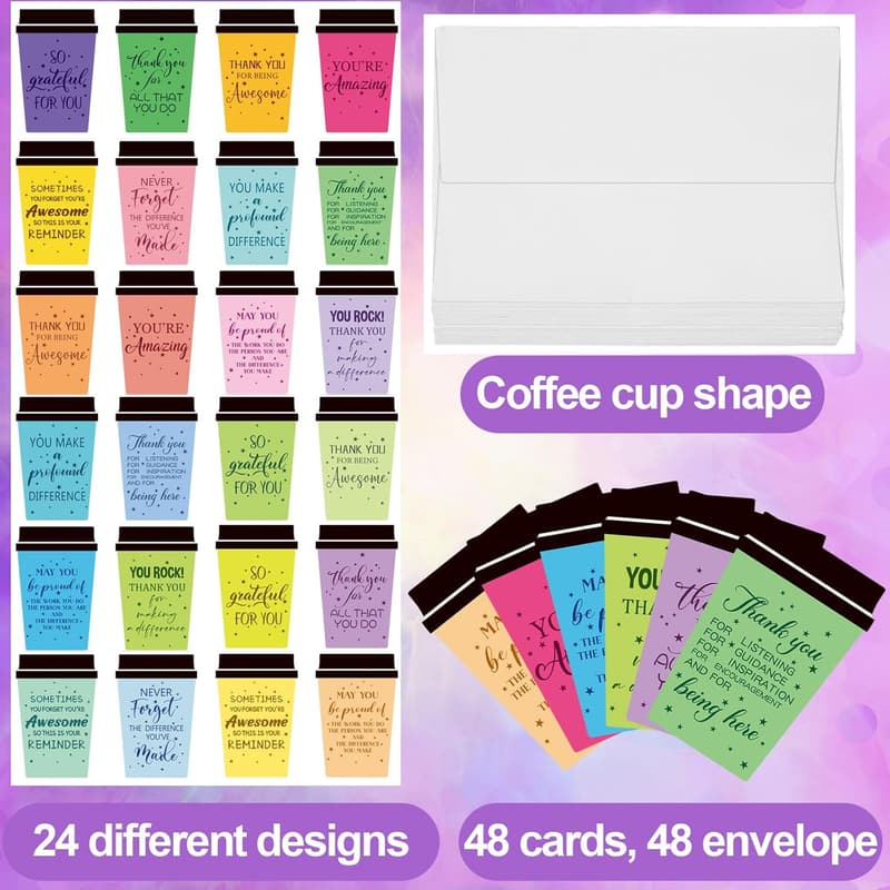 Teacher Appreciation Thank You Cards with Envelopes - 48 Pack