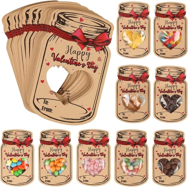 Valentine's Day Cards for Kids - 50 Pack with Treat Bags