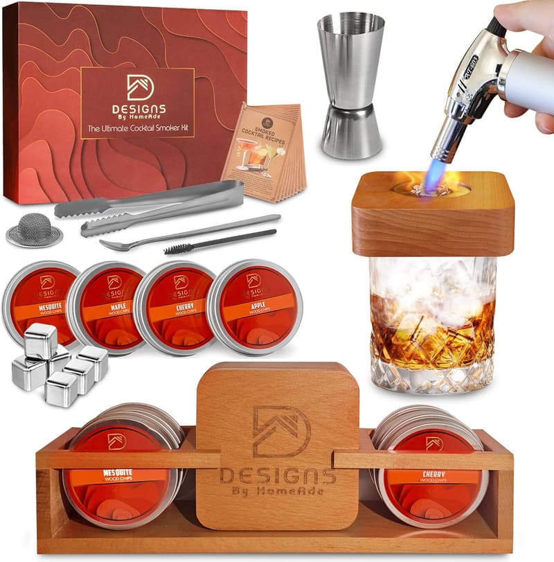 Whiskey Smoker Kit with Torch, Stones & Display Stand for Men