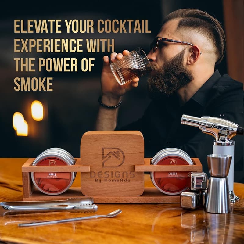 Whiskey Smoker Kit with Torch, Stones & Display Stand for Men