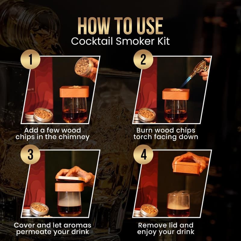 Whiskey Smoker Kit with Torch, Stones & Display Stand for Men