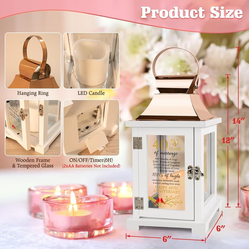 40th Anniversary Lantern for Couples - Wedding Gift Decor