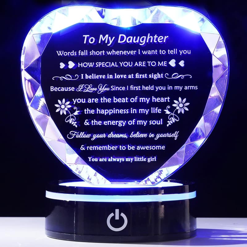 Birthday Graduation Crystal Keepsake for Adult Daughter with Light Base