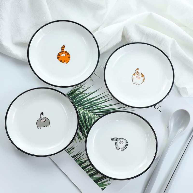Cute Cat Butts Pattern Ceramics Seasoning Dishes, Set of 4