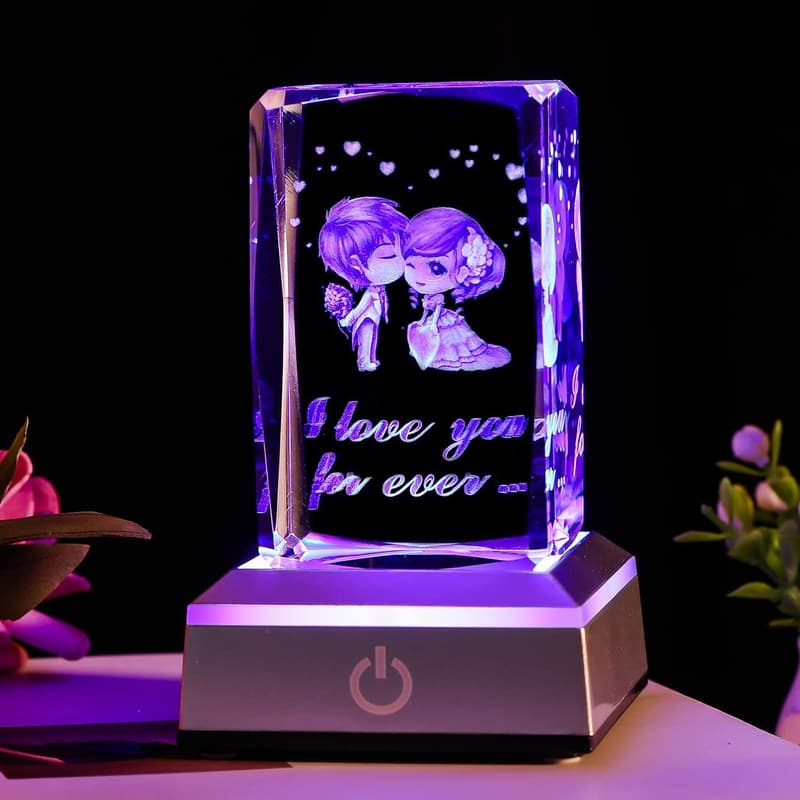 3D Heart Rose Crystal LED Night Light for Valentine's Day