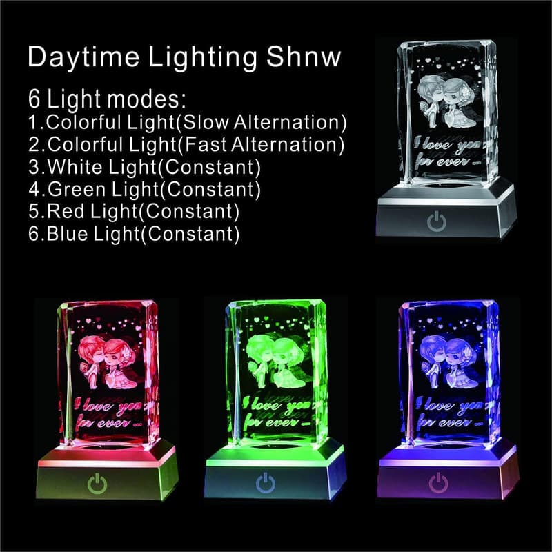 3D Heart Rose Crystal LED Night Light for Valentine's Day