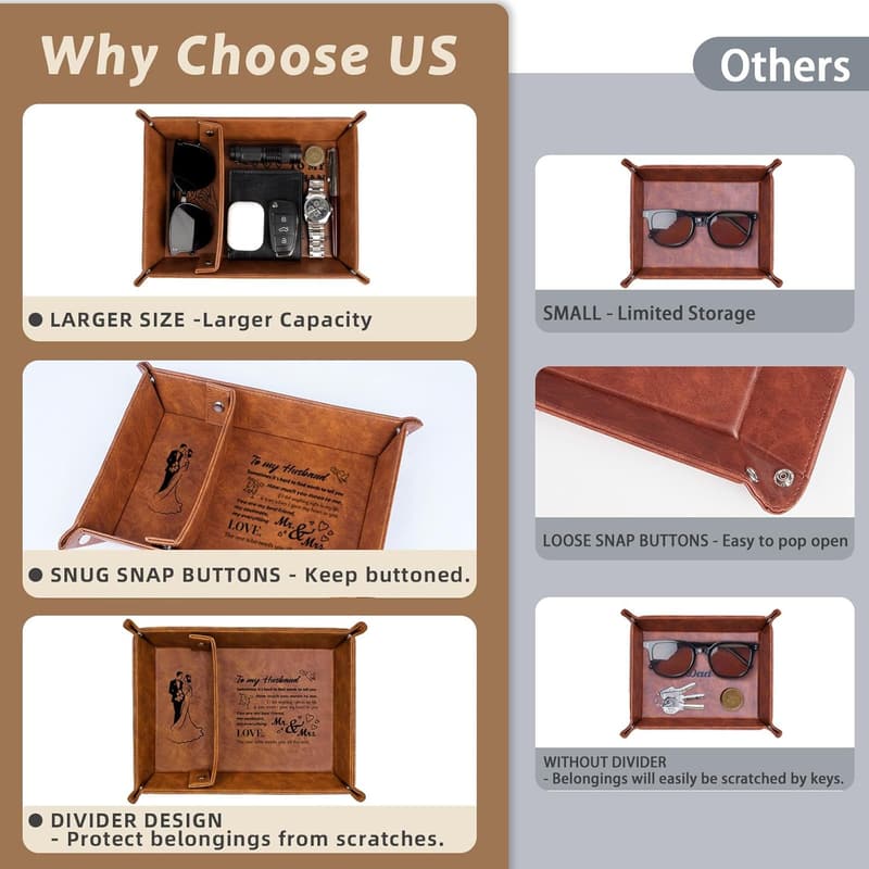 Husband Birthday Gift Set: PU Leather Valet Tray & Keychain