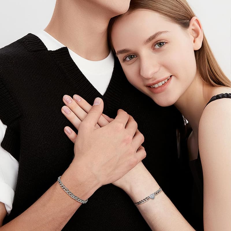 Couple's Adjustable Cuban Chain Bracelets for Valentine's Day