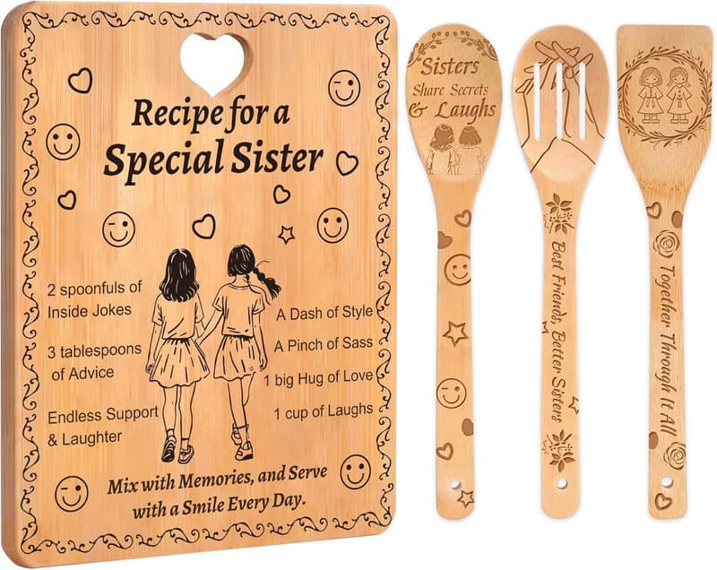 Birthday Gift Set - Engraved Bamboo Cutting Board & Utensils for Sister