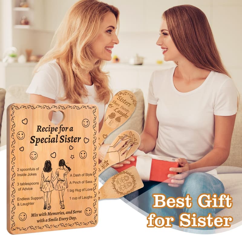 Birthday Gift Set - Engraved Bamboo Cutting Board & Utensils for Sister