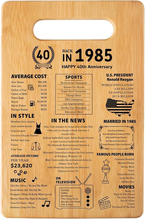40th Anniversary Organic Bamboo Cutting Board for Couples