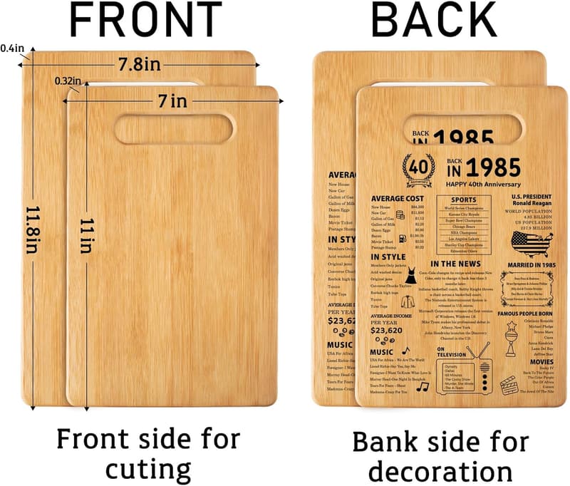 40th Anniversary Organic Bamboo Cutting Board for Couples