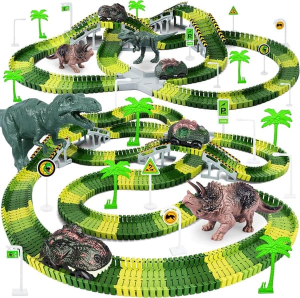 Dinosaur World Playset with 252 PCS Track & Cars for Kids' Birthday