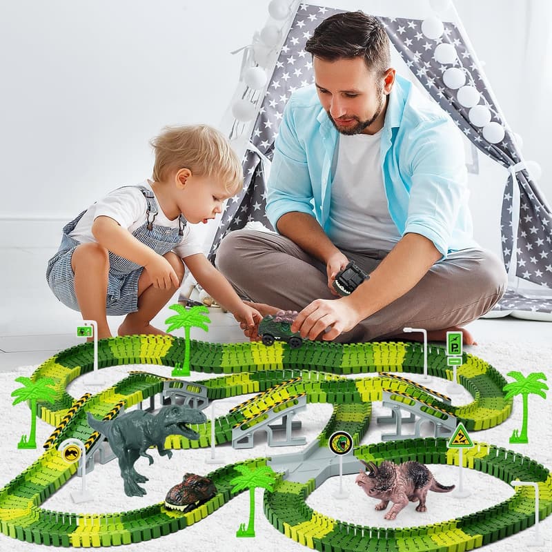 Dinosaur World Playset with 252 PCS Track & Cars for Kids' Birthday