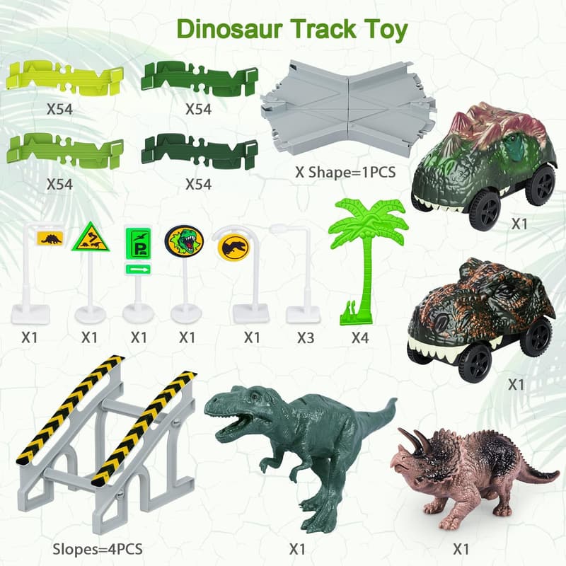 Dinosaur World Playset with 252 PCS Track & Cars for Kids' Birthday