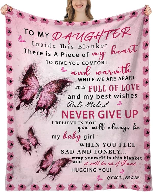 Daughter Birthday Blanket - Pink Butterfly Throw, 60