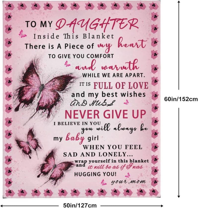 Daughter Birthday Blanket - Pink Butterfly Throw, 60