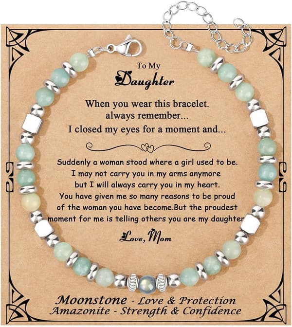 Colorful Moonstone Bracelet with Stainless Steel Beads - Gift for Women