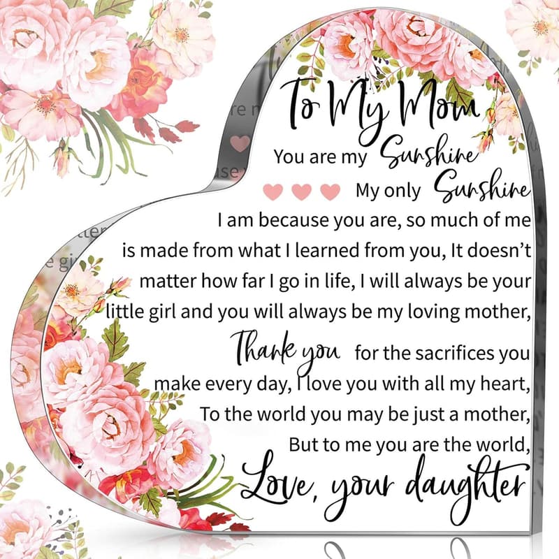 Mom Birthday Sign Plaque - Acrylic Gift with Watercolor Flowers