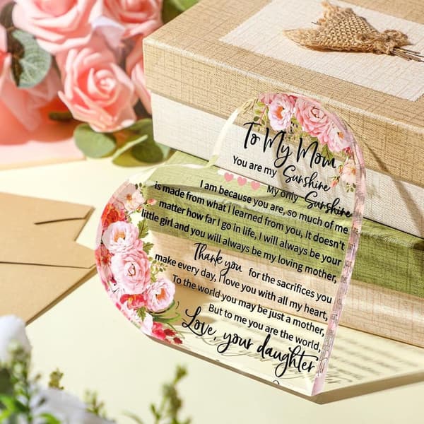 Mom Birthday Sign Plaque - Acrylic Gift with Watercolor Flowers