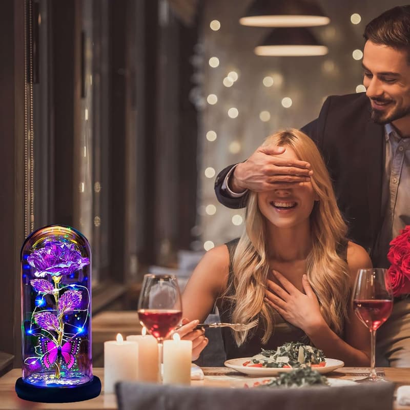 Mother's Day Lighted Rose in Glass Dome - Gifts for Mom