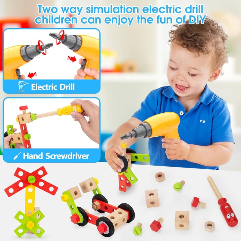 Kids 44-Piece Wooden Tool Set Toy for Ages 3-5