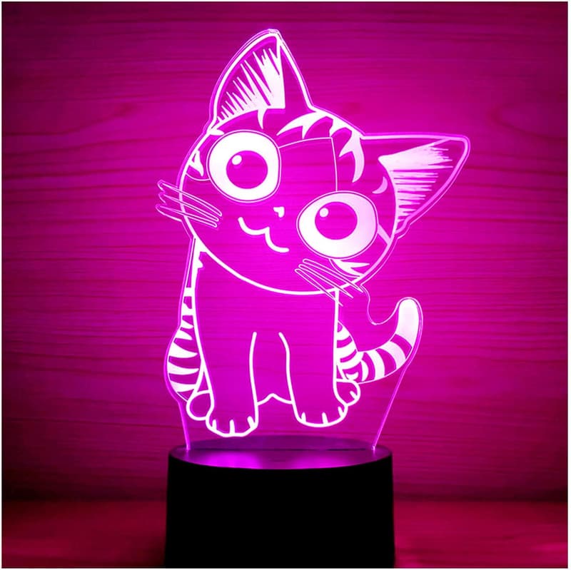 3D Cat LED Night Light – Touch Control, Color Changing