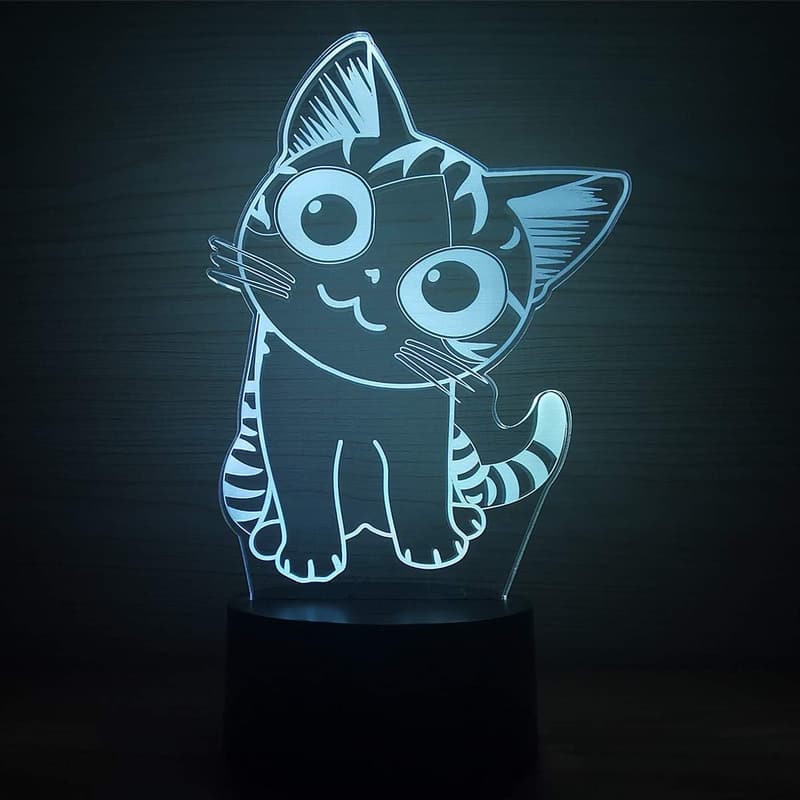 3D Cat LED Night Light – Touch Control, Color Changing