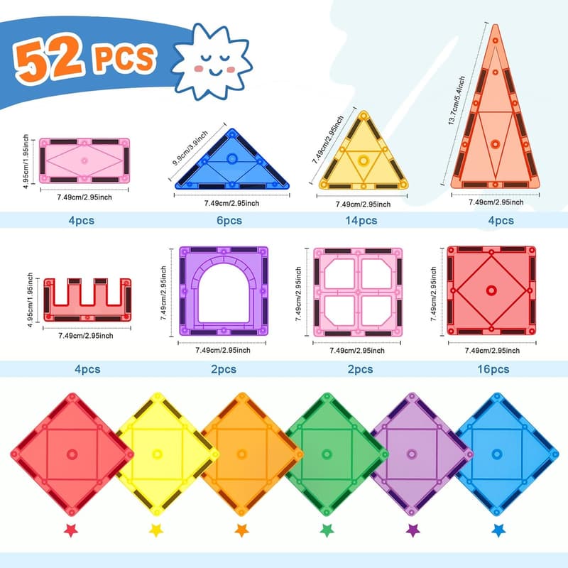 52PCS Magnetic Building Blocks for Kids - STEM Montessori Toys