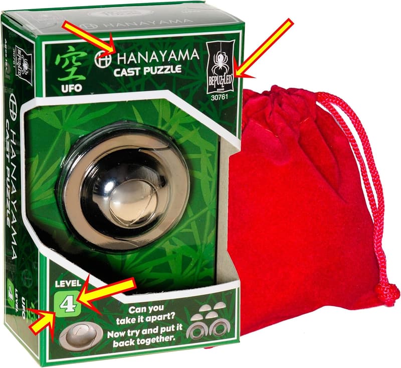 UFO Hanayama Brain Teaser Puzzle - Level 4 with Pouch
