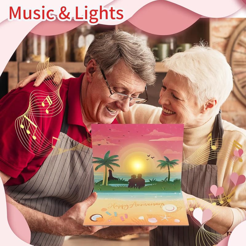 Musical Anniversary Card with Beach Sunset View