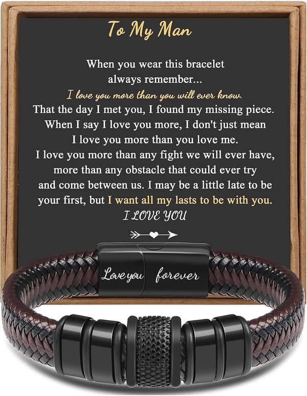 Engraved Braided Leather Bracelet for Men - Birthday Gift