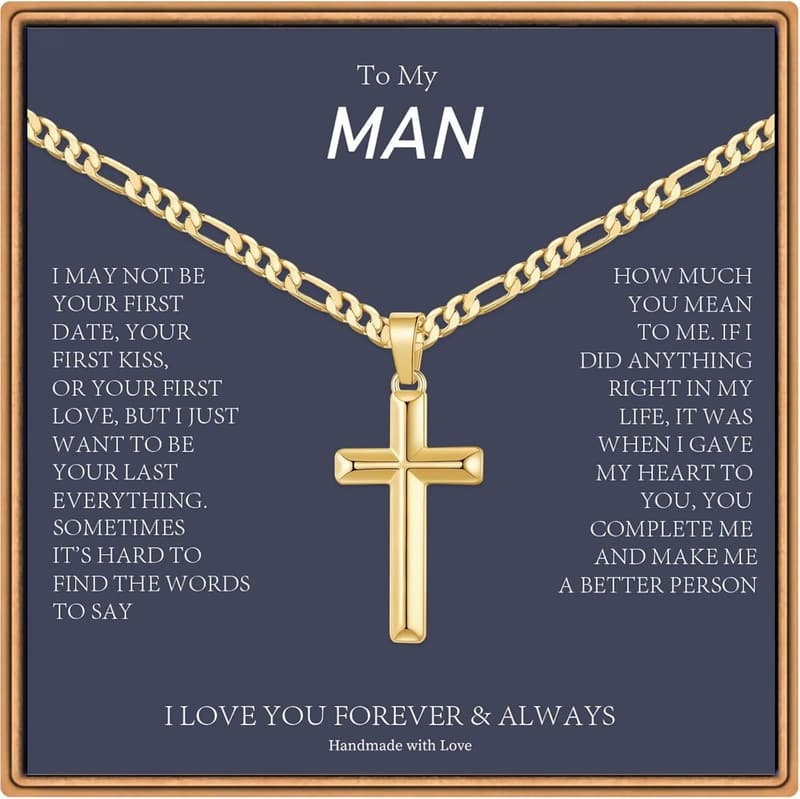Men's Silver/Black/Gold Cross Necklace - Religious Baptism Gift