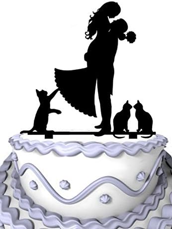 Bride and Groom Acrylic Wedding Cake Topper with Cats
