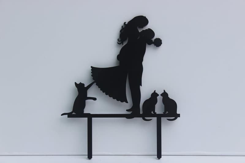 Bride and Groom Acrylic Wedding Cake Topper with Cats