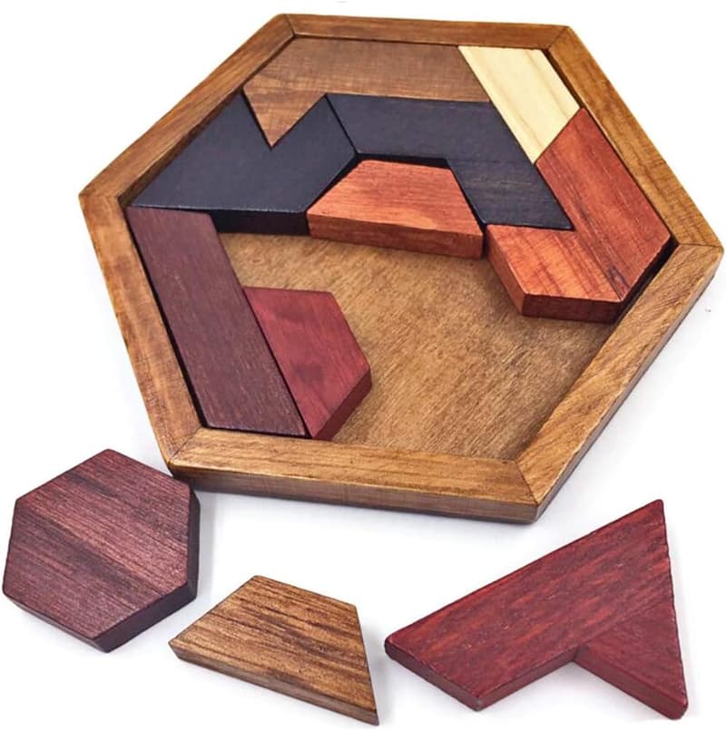 Hexagon Tangram Wooden Puzzle for Family Game Night